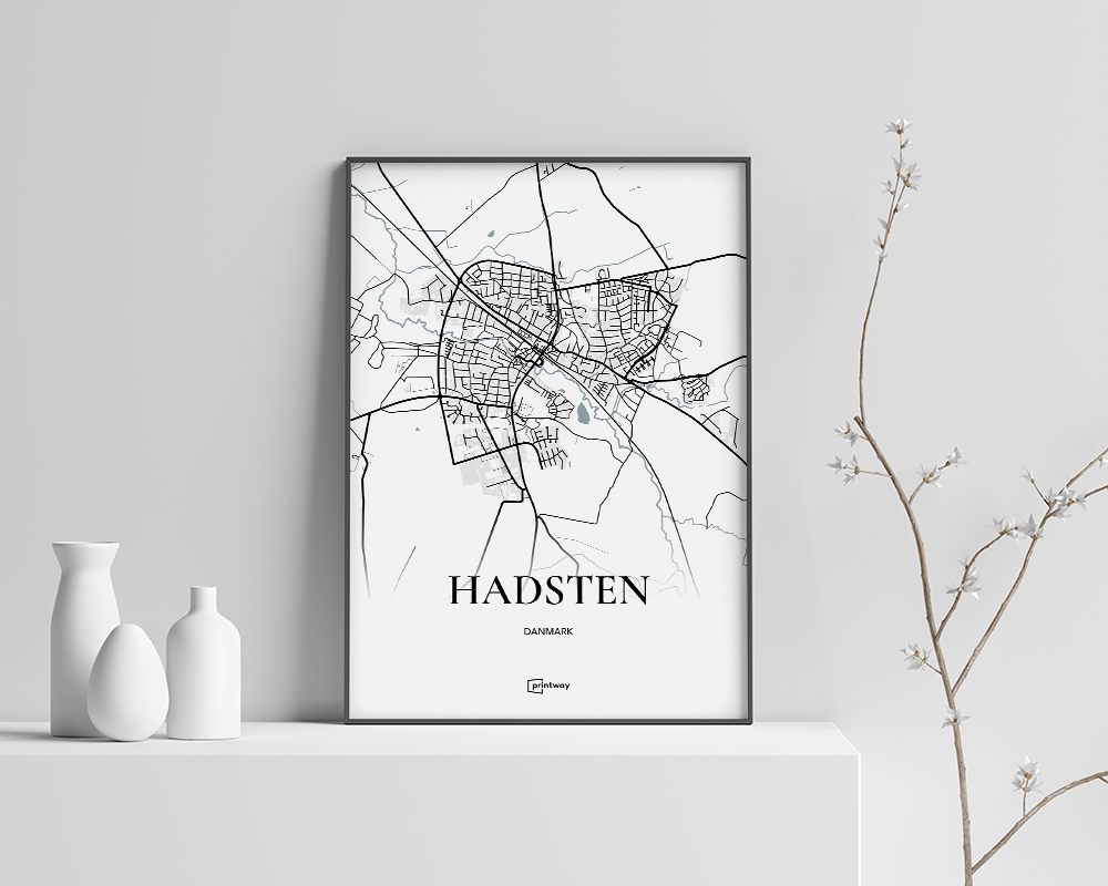 Hadsten Bykort Plakat i Hvid - Minimalistisk Design