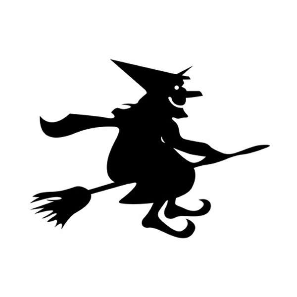 Skræmmende Halloween Heks på Kost - Vægklistermærke