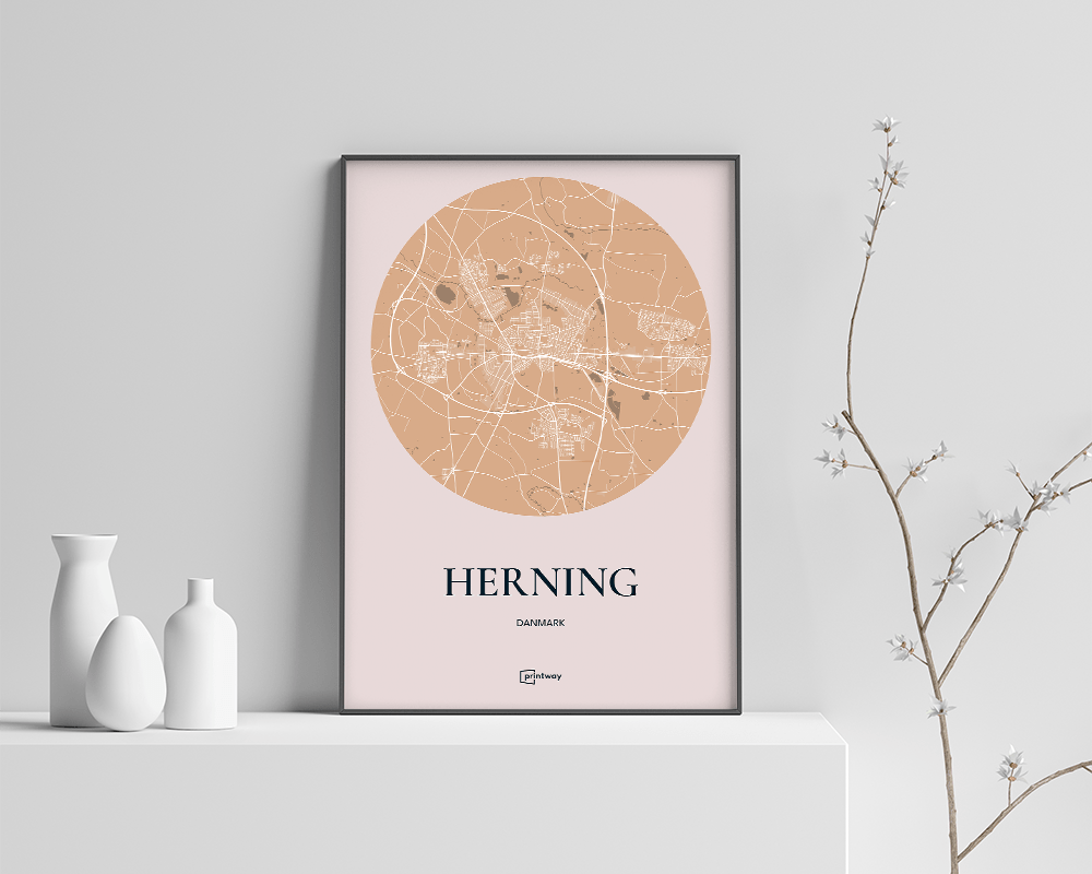 Herning Bykort Plakat i Guld – Stilfuldt Minimalistisk Design