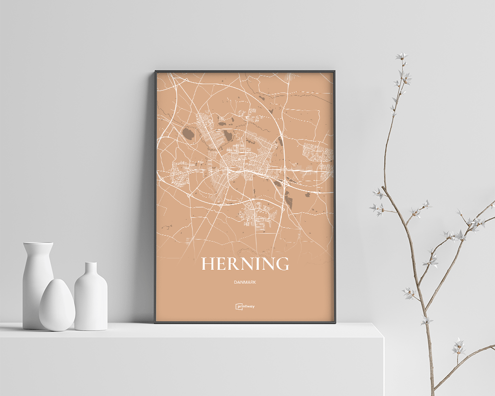 Herning Bykort Plakat i Guld – Elegant A4 Design