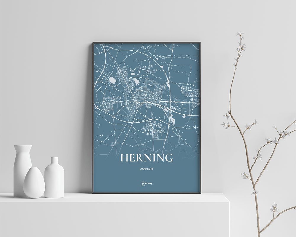 Herning Bykort Plakat i Havblå – Elegant A4 Design