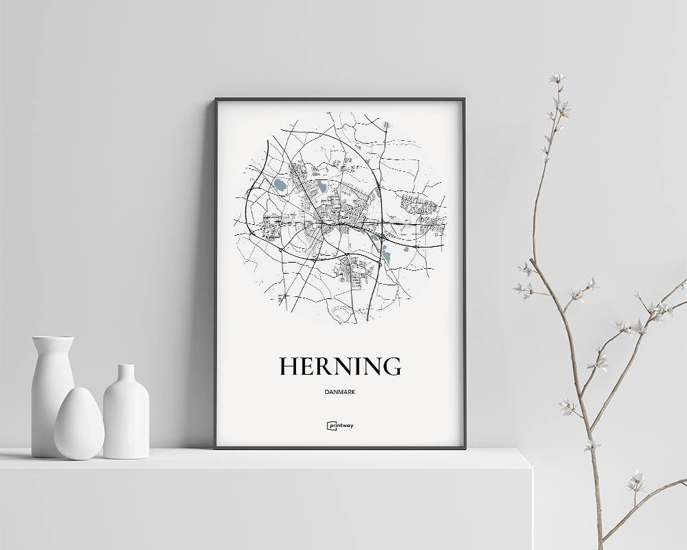 Herning Bykort Plakat – Minimalistisk Hvid Design