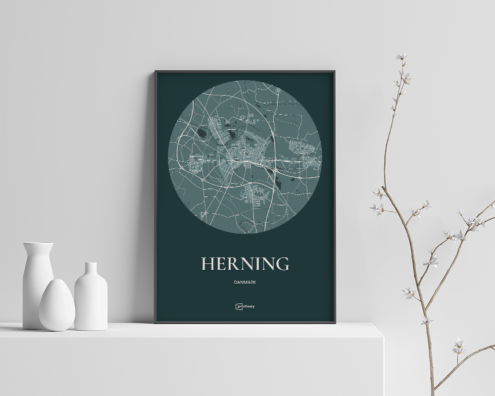 Herning Bykort Plakat i Skovgrøn - Unik Design A1
