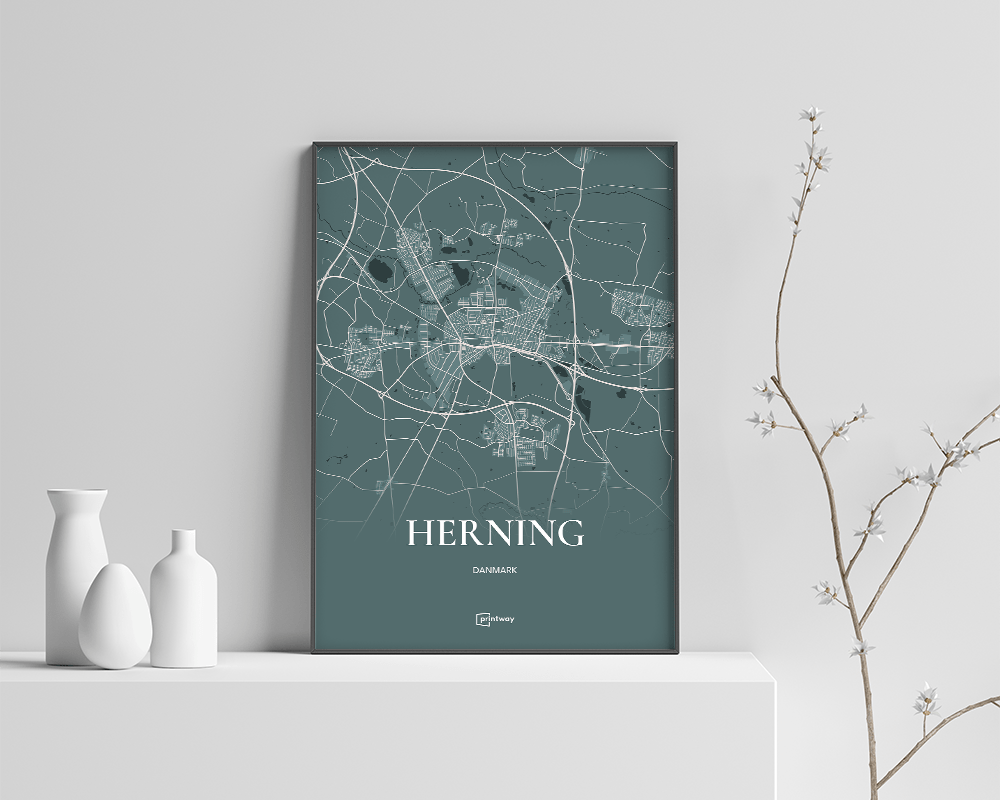Herning Bykort Plakat i Skovgrøn – Stilfuld A4 Design