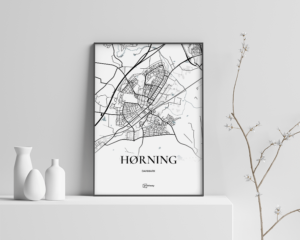 Hørning Bykort Plakat - Minimalistisk Design A4