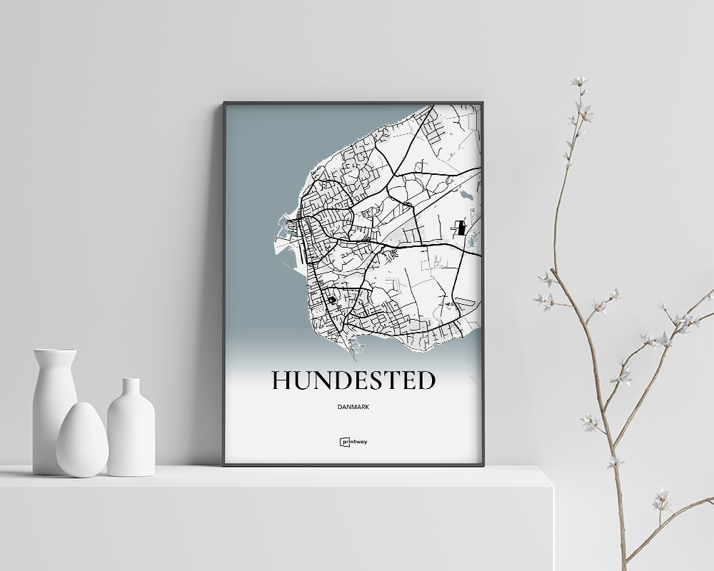 Hundested Bykort Plakat – Minimalistisk Design 70x100 cm