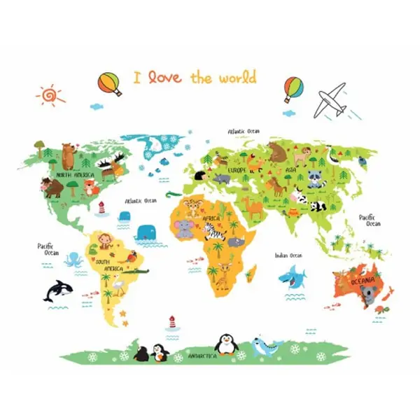 Farverigt Verdenskort Wallsticker til Børn – Lær Geografi!