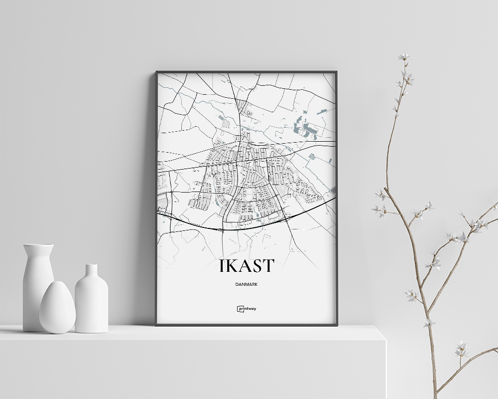 Ikast Bykort Plakat - Minimalistisk Design A4
