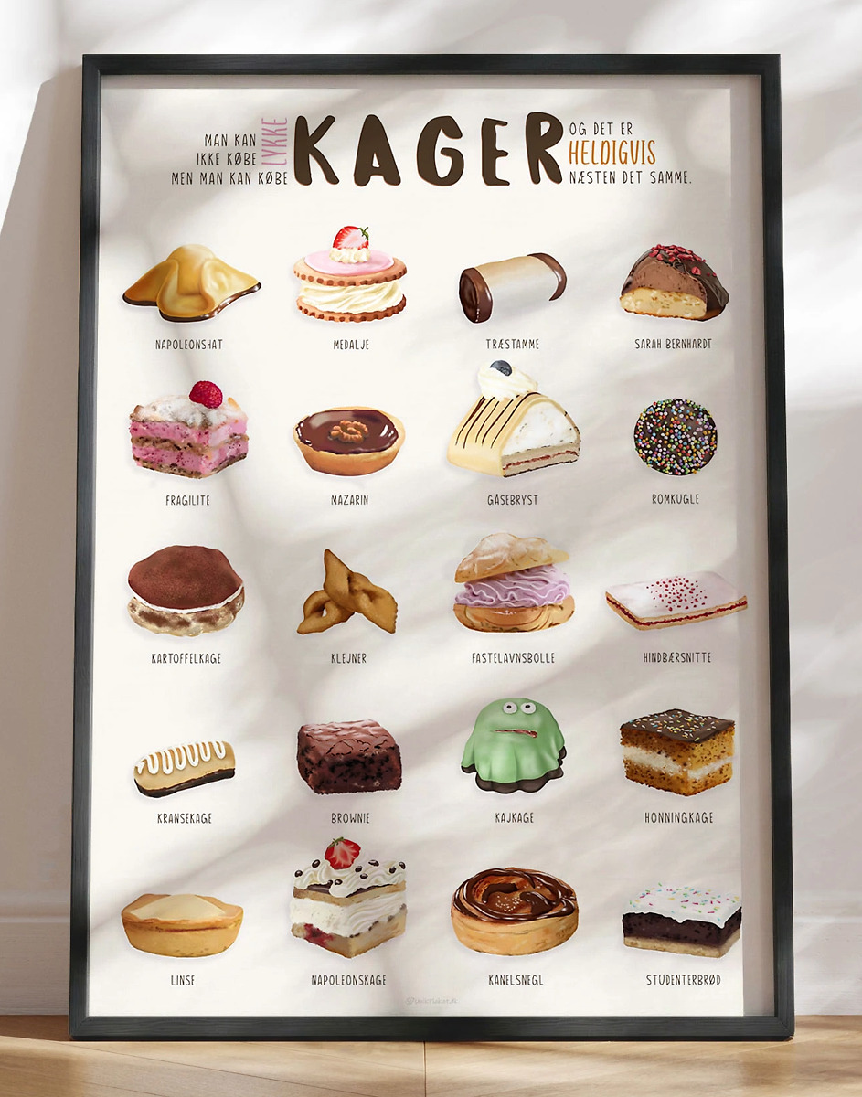 Kageplakat Plakat Med 20 Kager Der Gør Dig  Tæt    Lykkelig