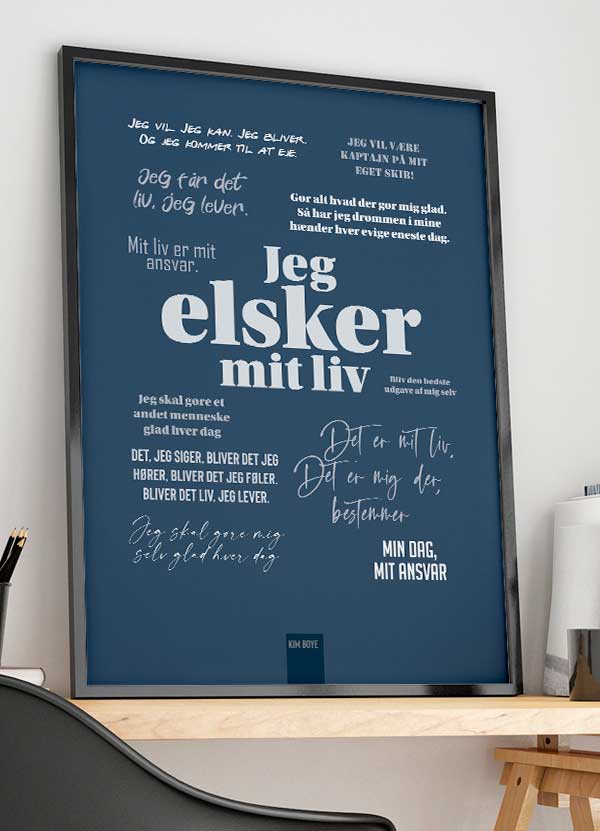 Inspirerende Kim Boye Citatplakat - Blå A4 21x29 cm