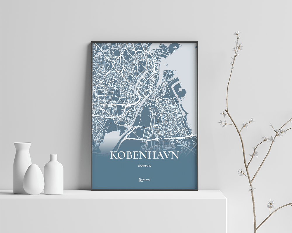 København Bykort Plakat – Havblå Design A4 til Dit Hjem
