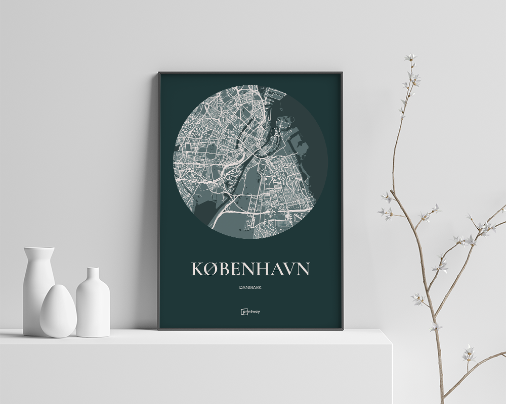 København Plakat - Skovgrøn Bykort 50x70 cm til Dit Hjem
