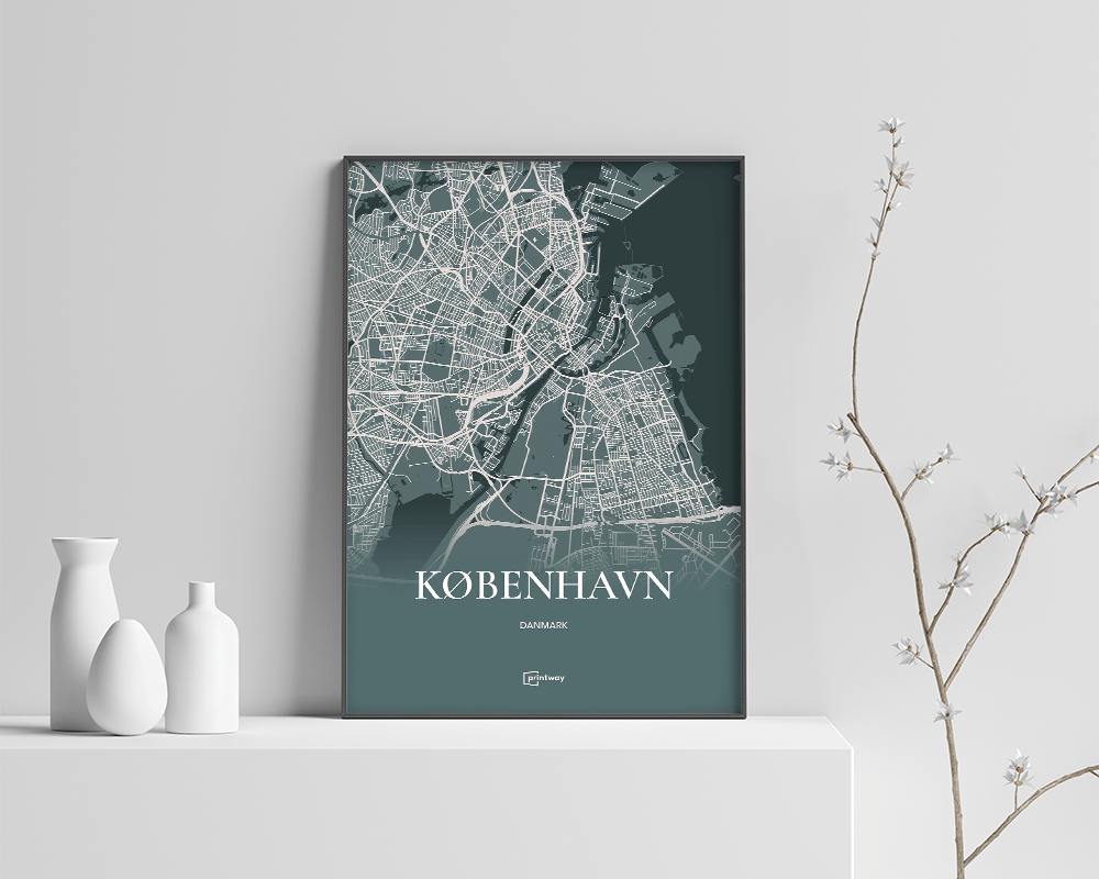 København Bykort Plakat i Skovgrøn – A3 Design til Hjemmet
