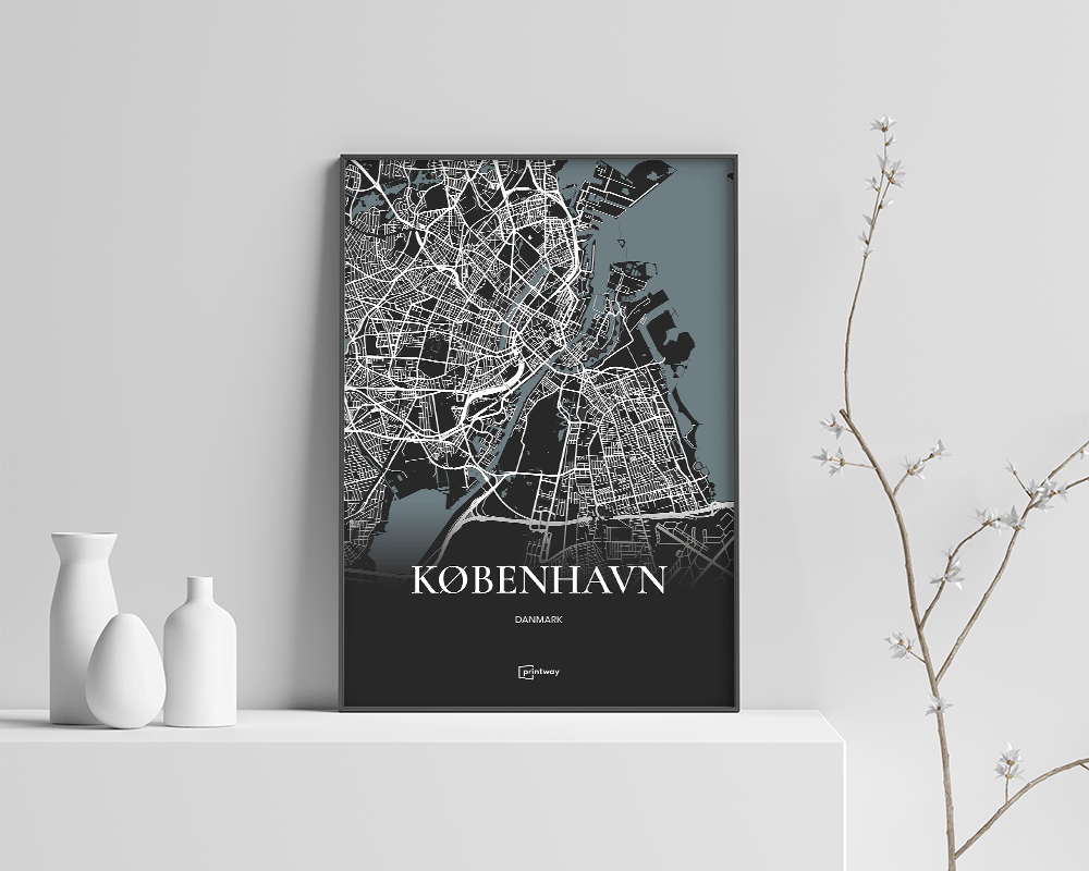 København Bykort Plakat - Sort Design A2 42x60 cm