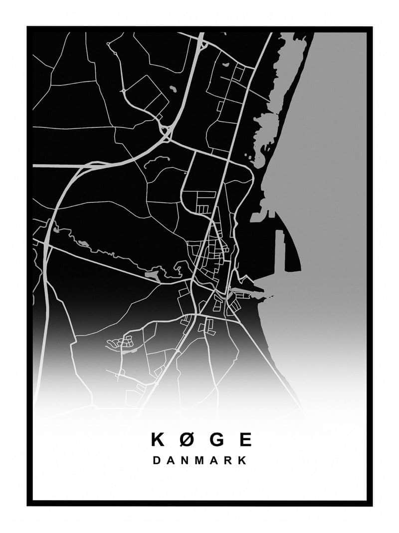 Køge Plakat – Detaljeret Kort over Køge By til Indretning