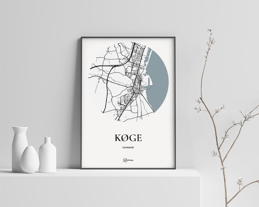 Køge Bykort Plakat – Minimalistisk Indretning til Hjemmet