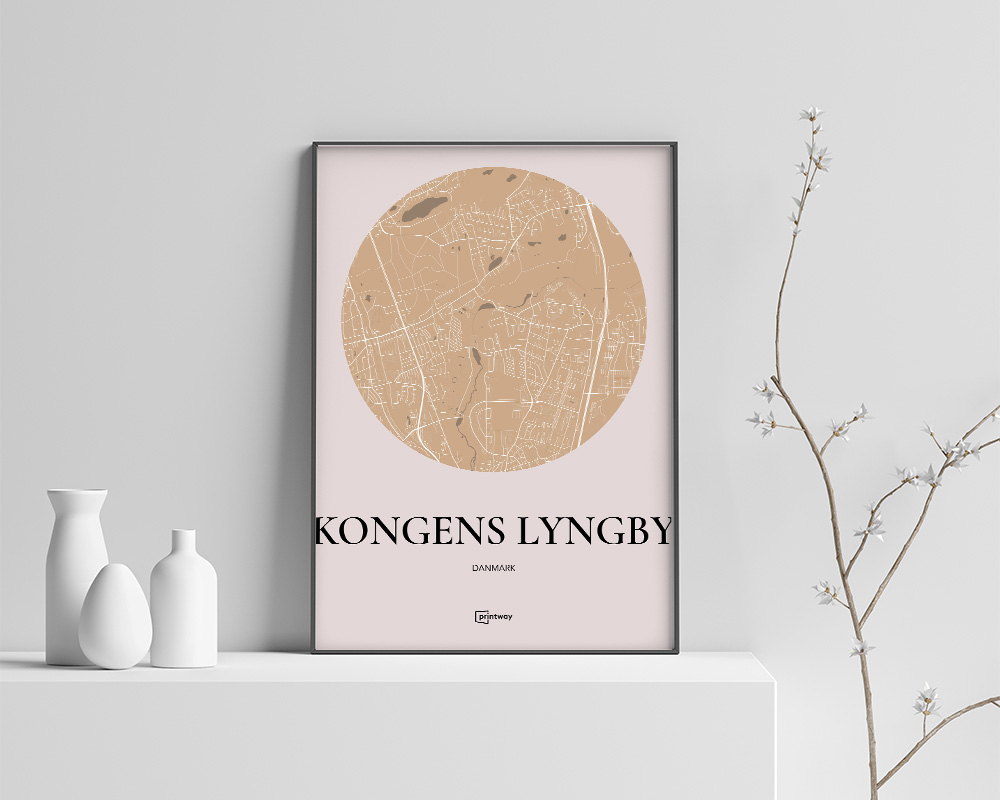 Kongens Lyngby Plakat i Guld – Unik Bykort Design 70x100 cm