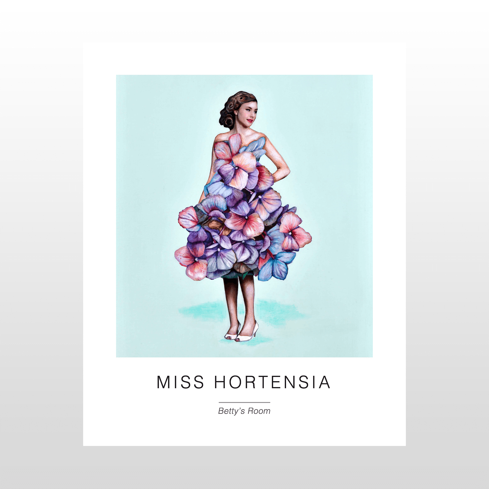 Farverig plakat "Miss Hortensia" til dit hjem