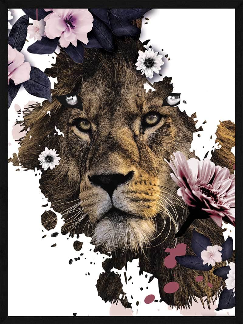 Løve i Blomster - Unik Plakat til Indretning