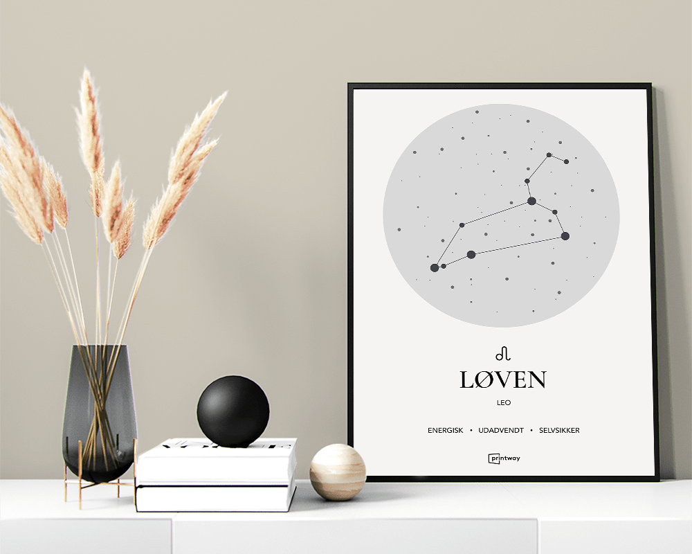 Minimalistisk Løven Stjernetegn Plakat – Hvid Design