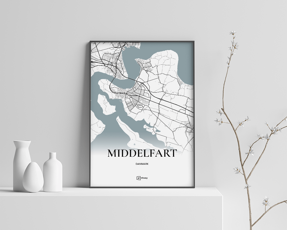 Middelfart Bykort Plakat - Minimalistisk A4 Kunstværk