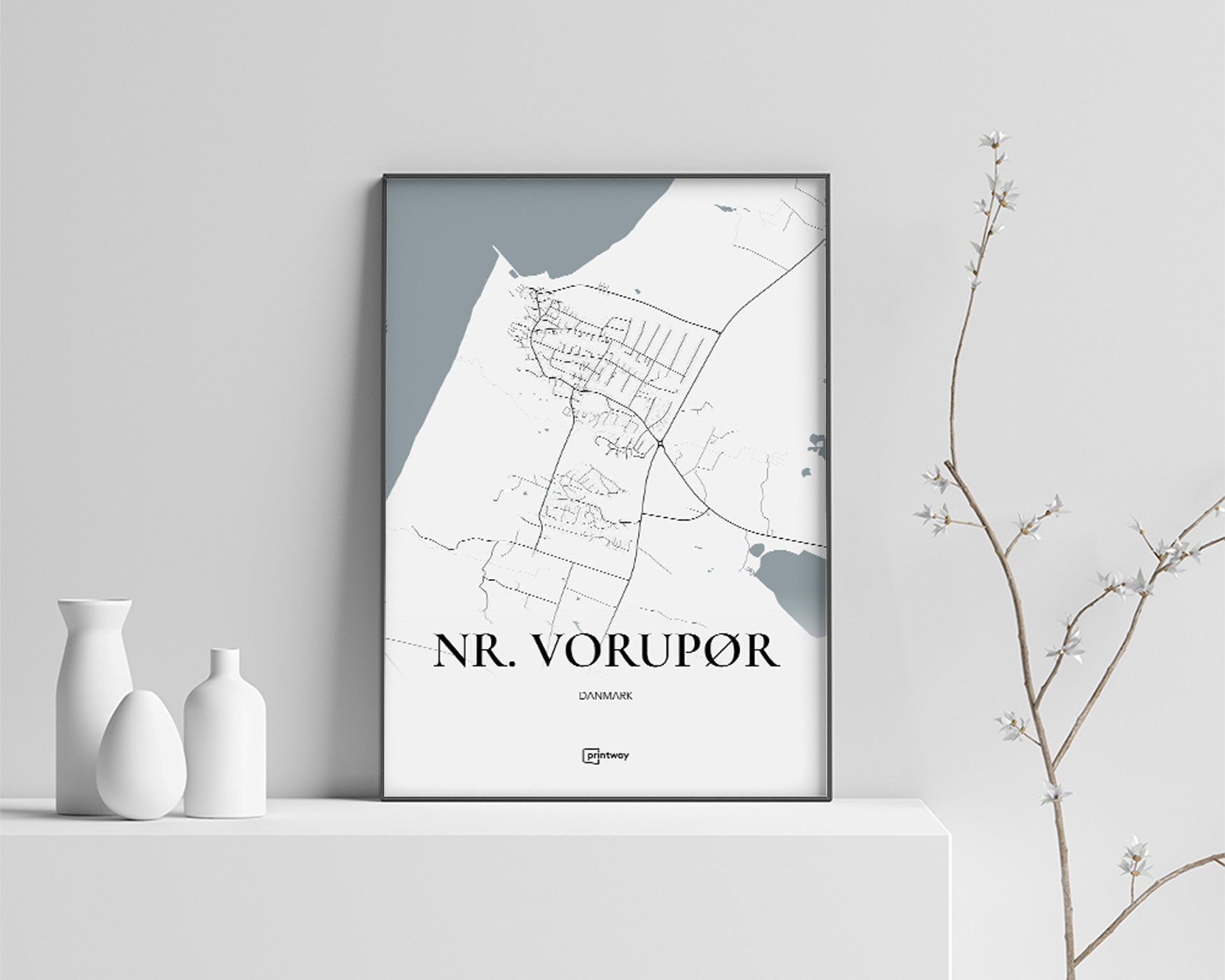 Nørre Vorupør Bykort Plakat – Elegant Minimalistisk Design