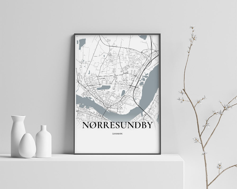 Nørresundby Plakat – Minimalistisk Bykort i Høj Kvalitet