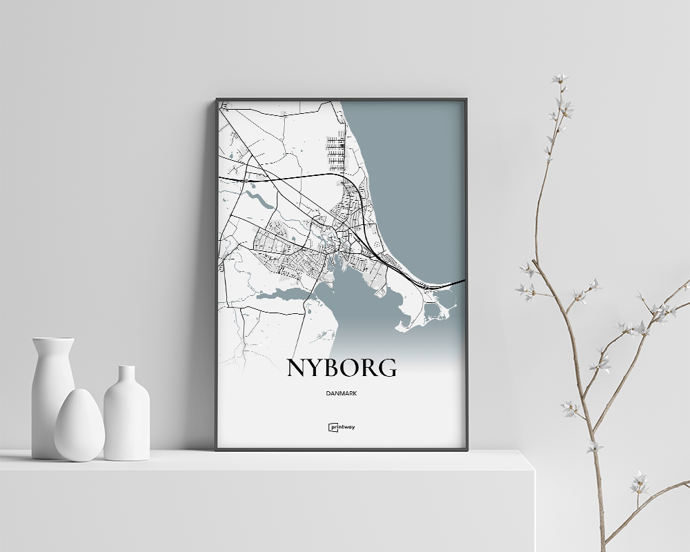 Nyborg Bykort Plakat - Minimalistisk Design A2 42x60 cm