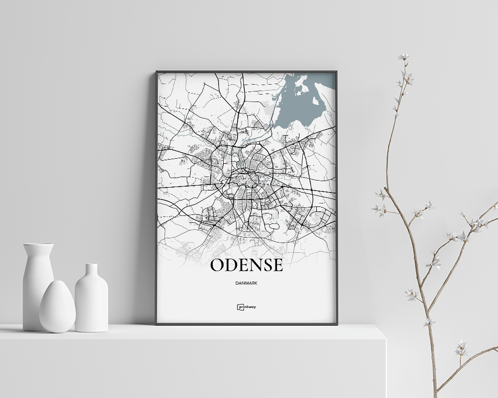 Odense Bykort Plakat - Minimalistisk Design A3 30x42 cm