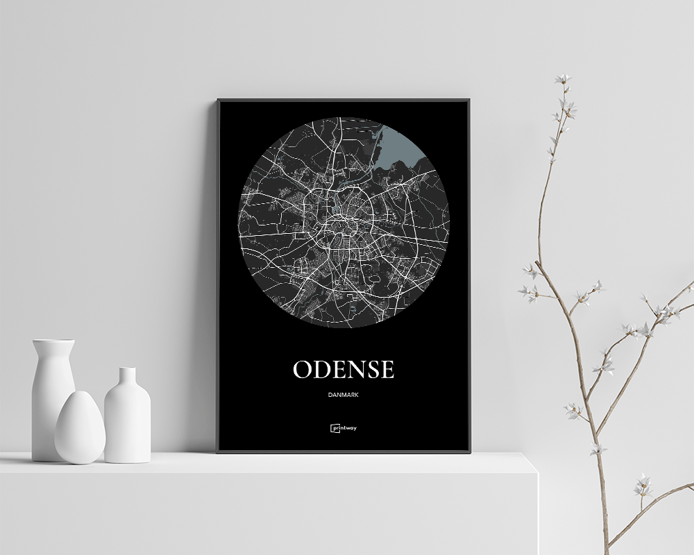 Odense Bykort Plakat – Minimalistisk Sort Design 50x70