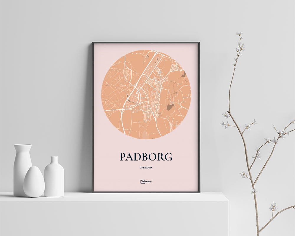 Padborg Bykort Plakat i Guld – Minimalistisk Indretning