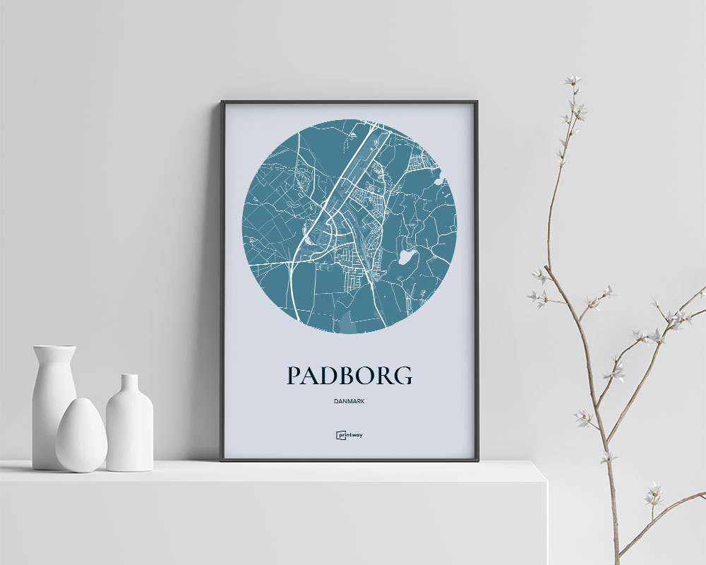 Padborg Bykort Plakat - Elegant Havblå A4 Design