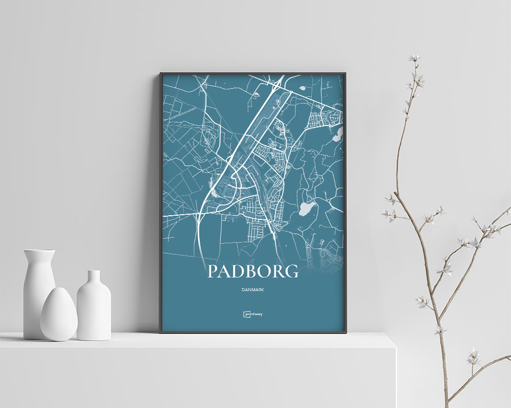 Padborg Bykort Plakat – Havblå Design A1 til Dit Hjem