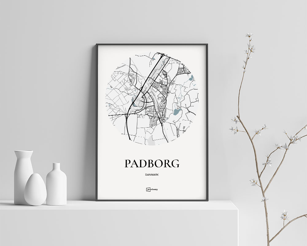 Padborg Bykort Plakat - Minimalistisk Hvid Design