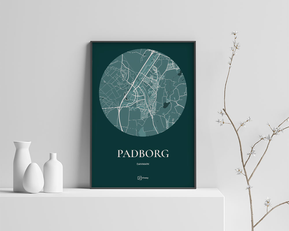 Padborg Bykort Plakat - Skovgrøn Dekoration til Hjemmet
