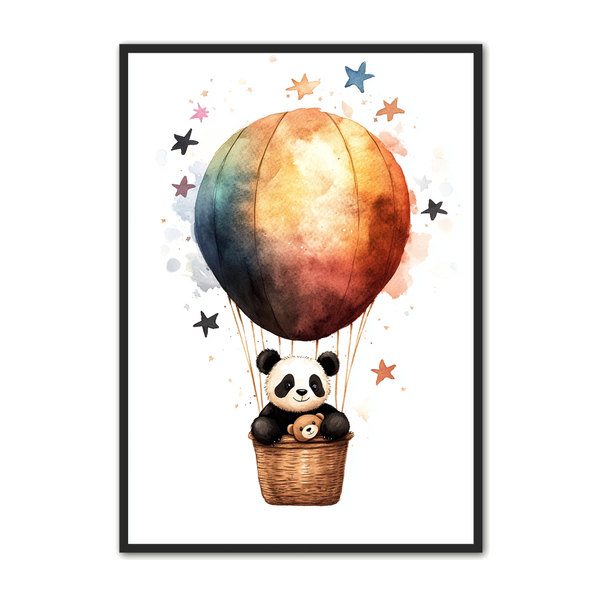 Farverig Panda Plakat med Regnbueballon til Børn