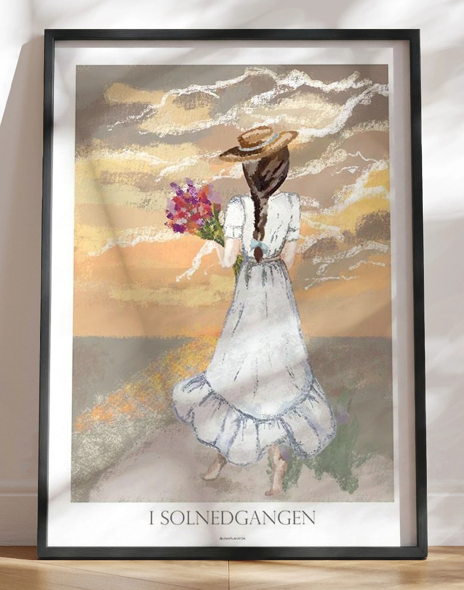 Plakat Med Kultegning   Solnedgangen