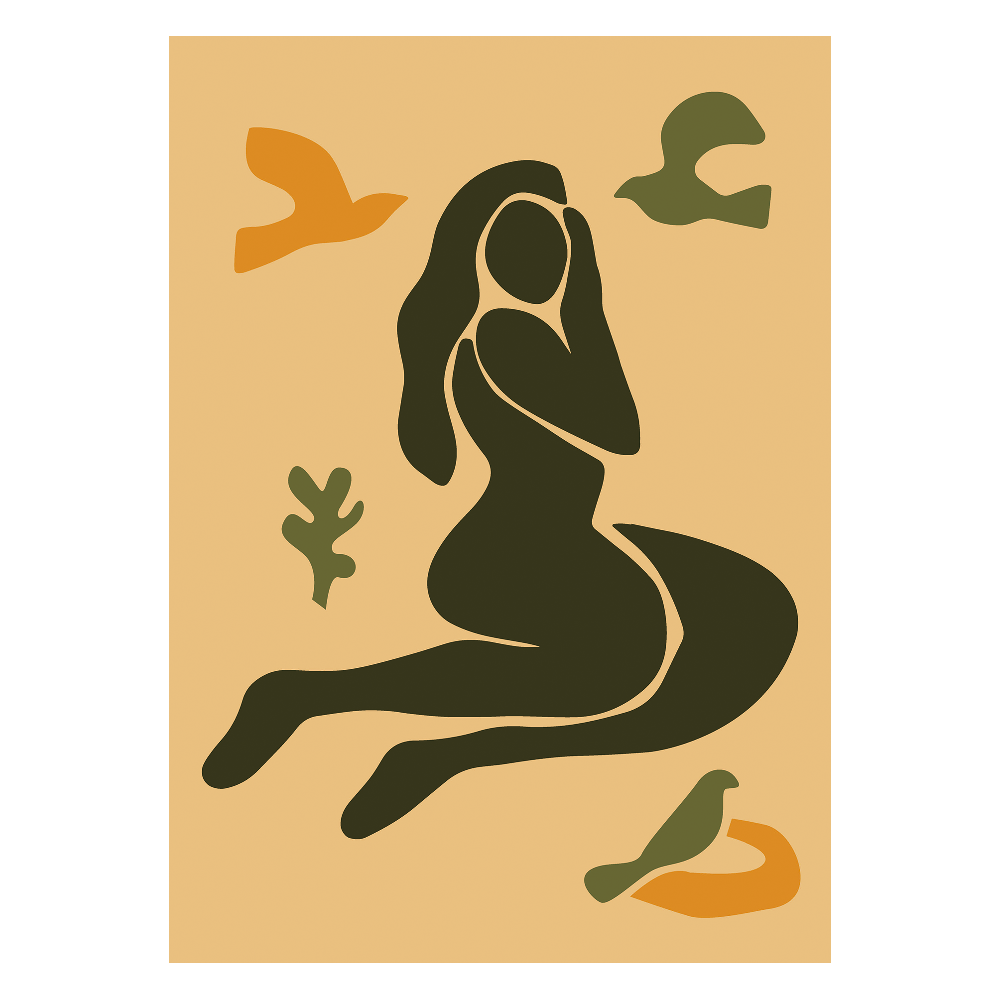 Elegant Gul Fuglesilhuet Plakat til Vægkunst 50x70 cm