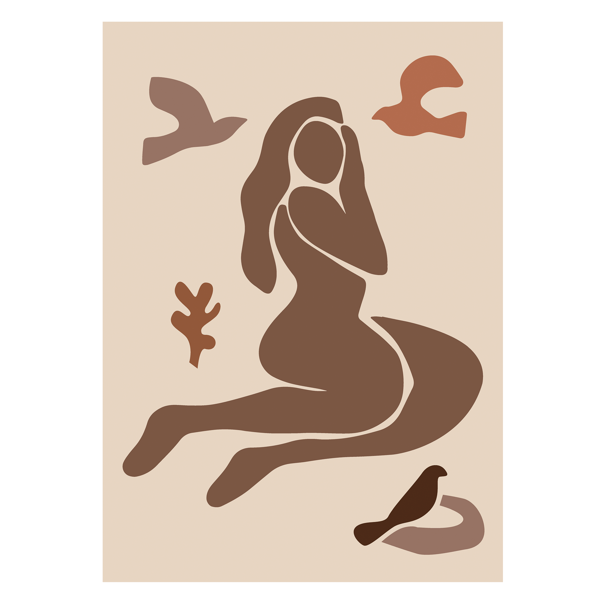 Elegant Rosa Vægplakat med Fuglesilhuet til Indretning
