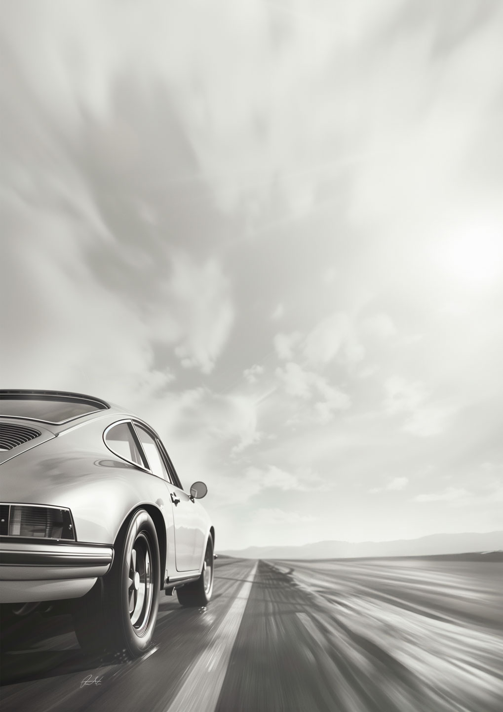 Porsche Vers Plakat – Tidløs Sort-hvid Kunst til Indretning