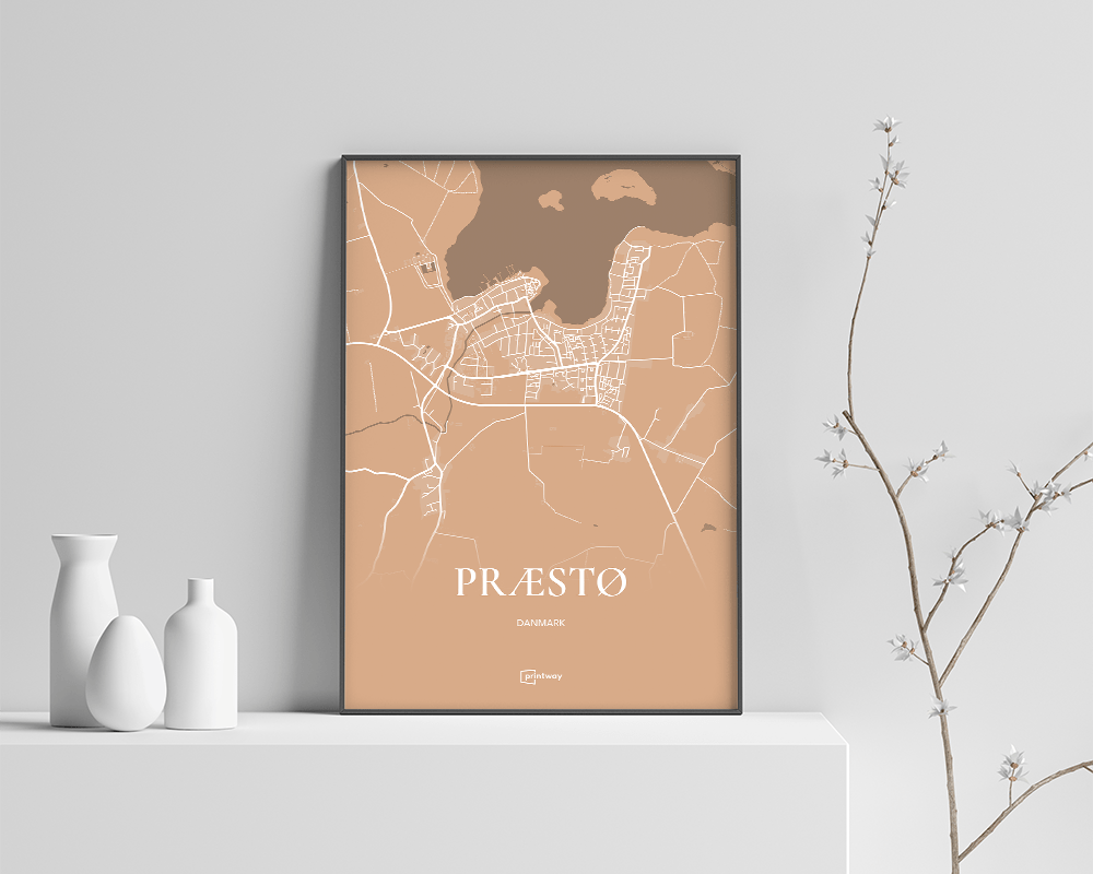 Præstø Bykort Plakat i Guld – Minimalistisk Indretning