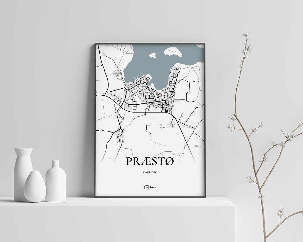 Præstø Bykort Plakat – Minimalistisk Design til Dit Hjem