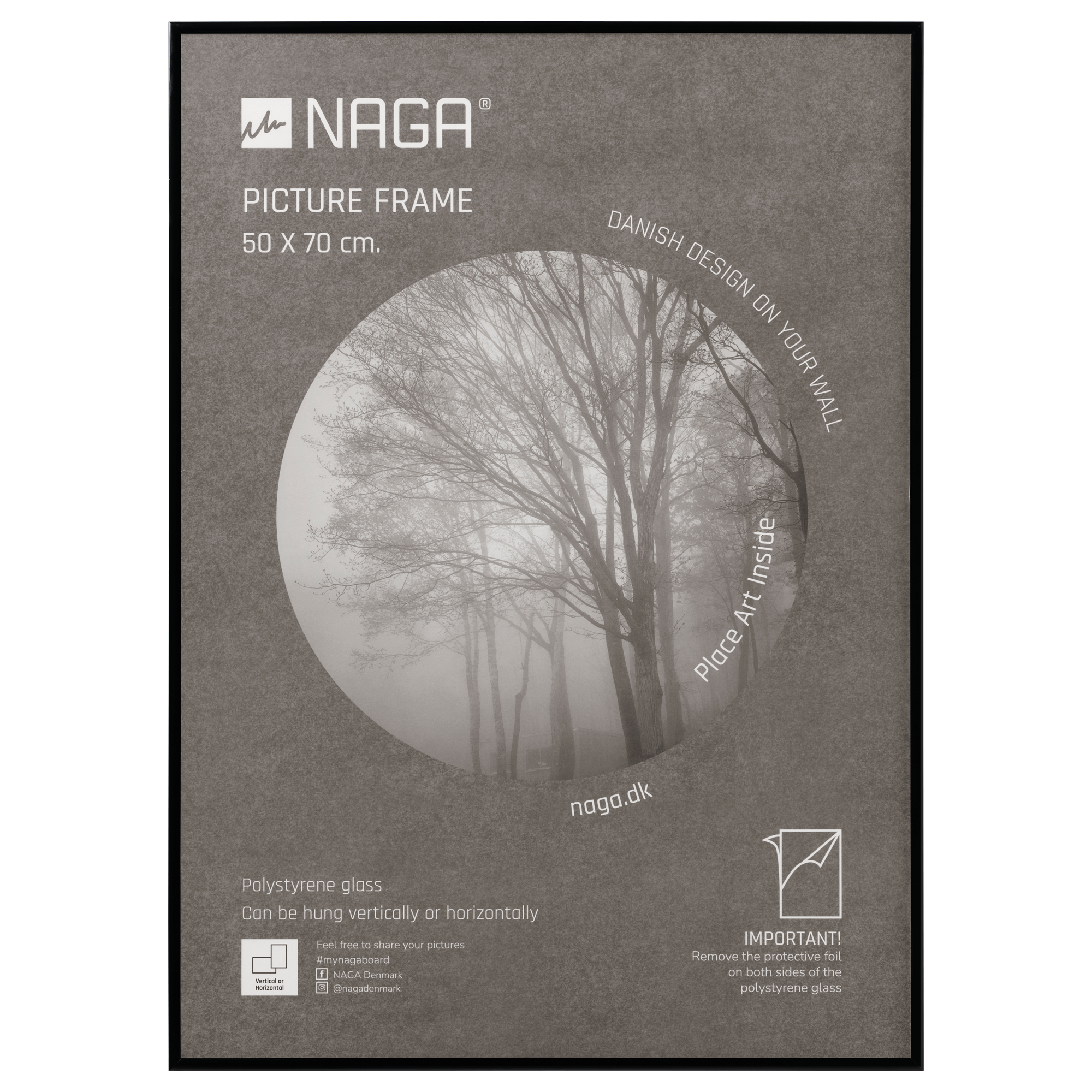 Elegant Sort Plakatramme 50x70 cm – NAGA Tilbud!