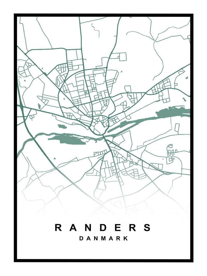 Randers Plakat – Detaljeret kort over Randers by