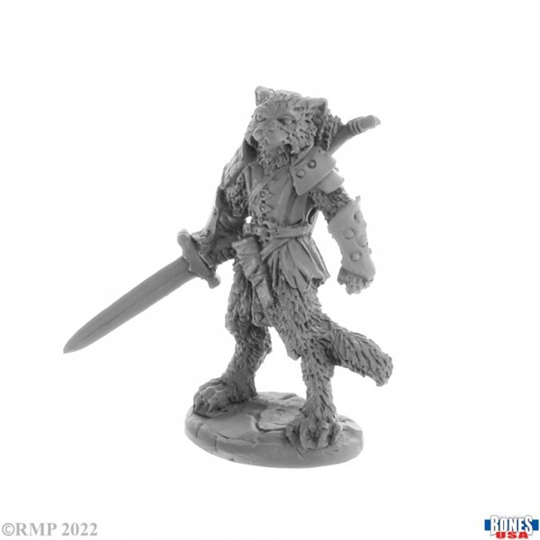 Reaper Bones Usa Reaper Legends: Catfolk Fighter Mal Plastic Miniature