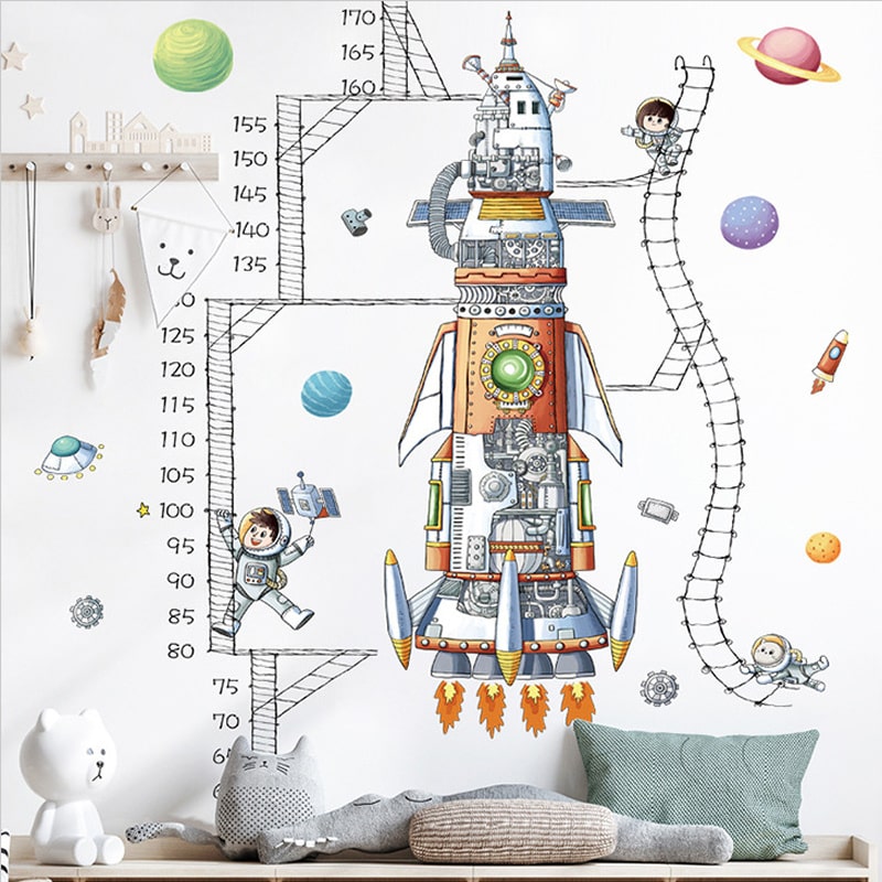 Farverig Rumraket Højdemåler Wallsticker til Børn