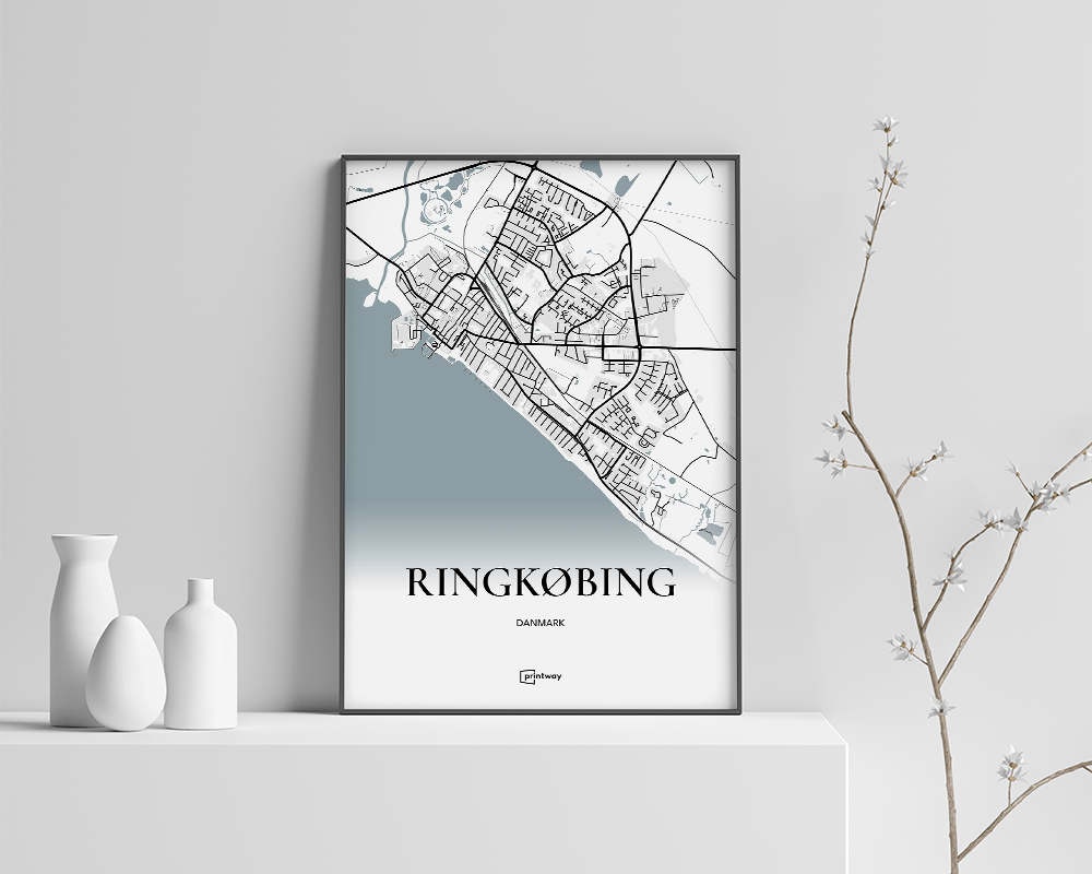 Ringkøbing Bykort Plakat – Minimalistisk Design A4