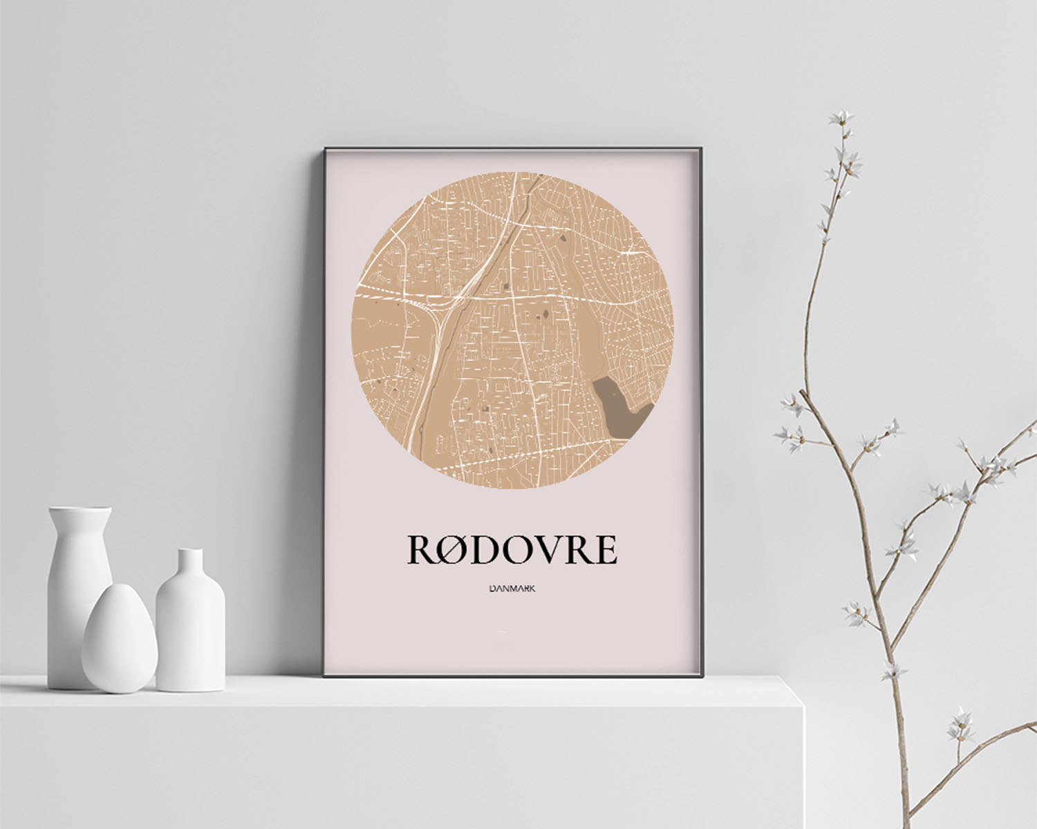 Rødovre Bykort Plakat i Guld - Minimalistisk Design
