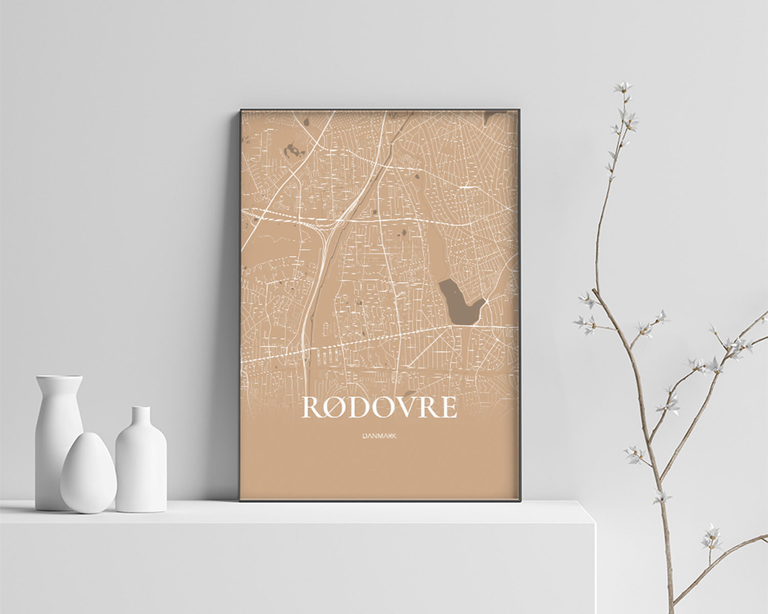 Rødovre Bykort Plakat i Guld - Minimalistisk Kunstværk