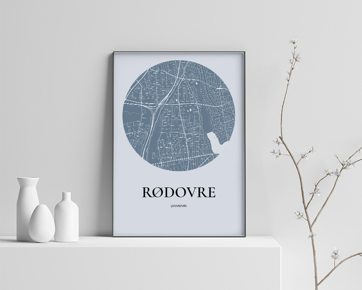 Rødovre Havblå Bykort Plakat - Minimalistisk Design 70x100 cm
